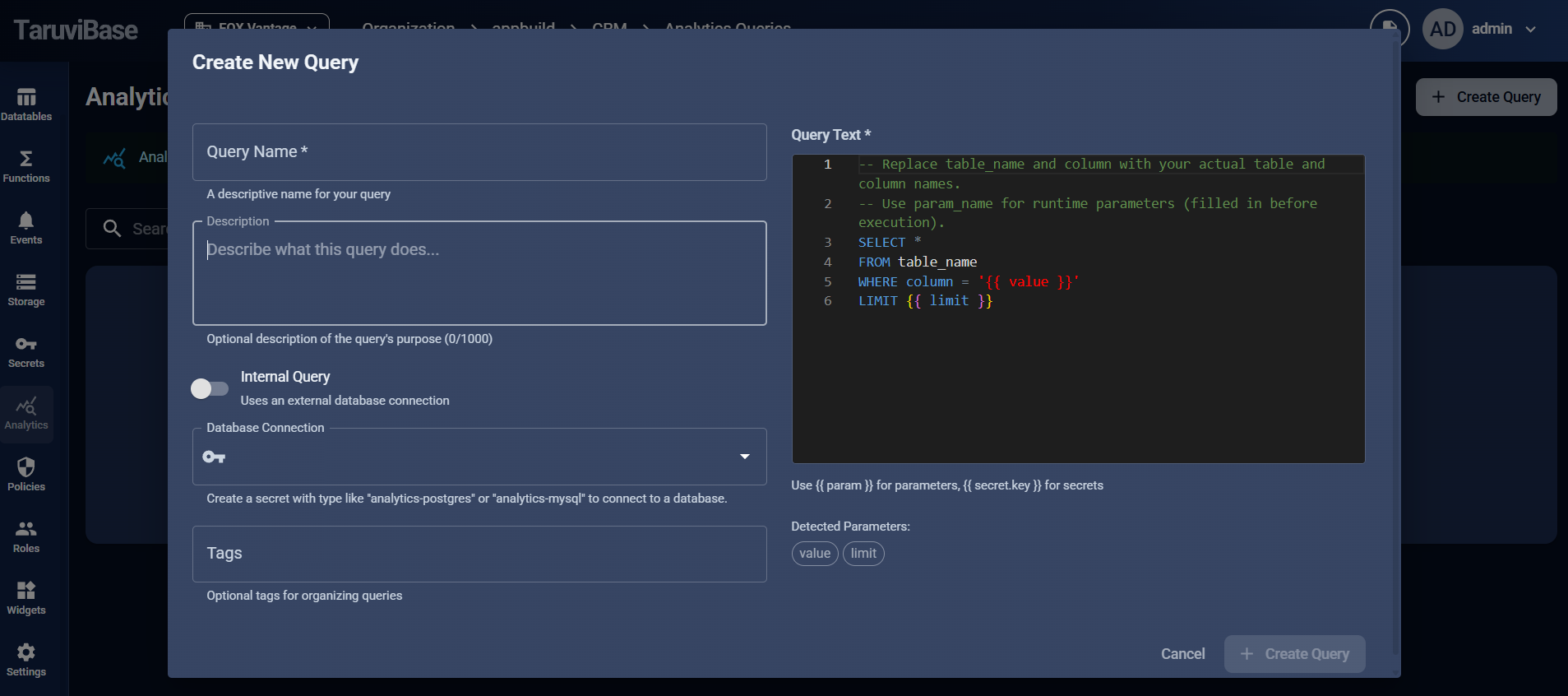 TaruviBase analytics view